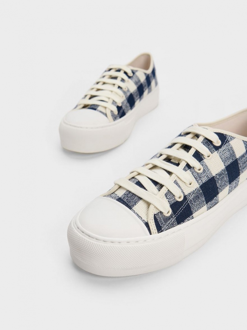 Adidasi Charles & Keith Gingham Albastri Inchis | 017XLFDPQ