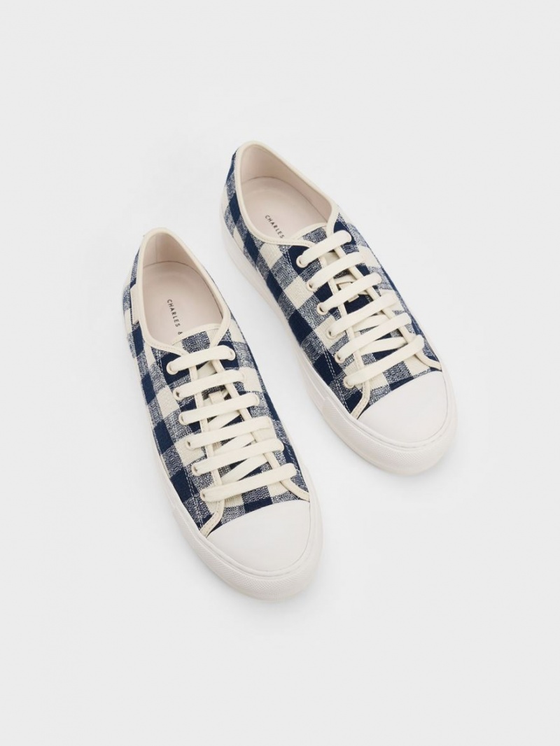 Adidasi Charles & Keith Gingham Albastri Inchis | 017XLFDPQ