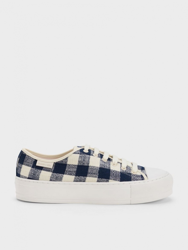 Adidasi Charles & Keith Gingham Albastri Inchis | 017XLFDPQ