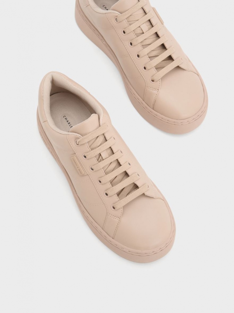 Adidasi Charles & Keith Tweed Dantela-Up Bej | 419TDYFKH