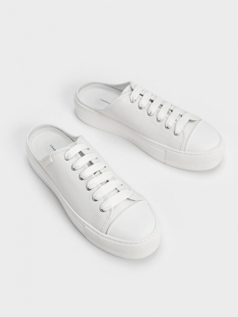 Adidasi Slip On Charles & Keith Dantela-Up Albi | 413AGHZLE