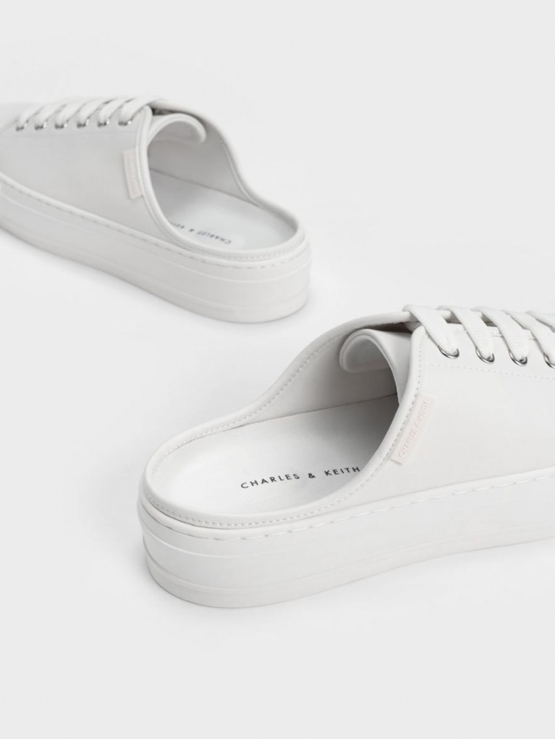 Adidasi Slip On Charles & Keith Dantela-Up Albi | 413AGHZLE