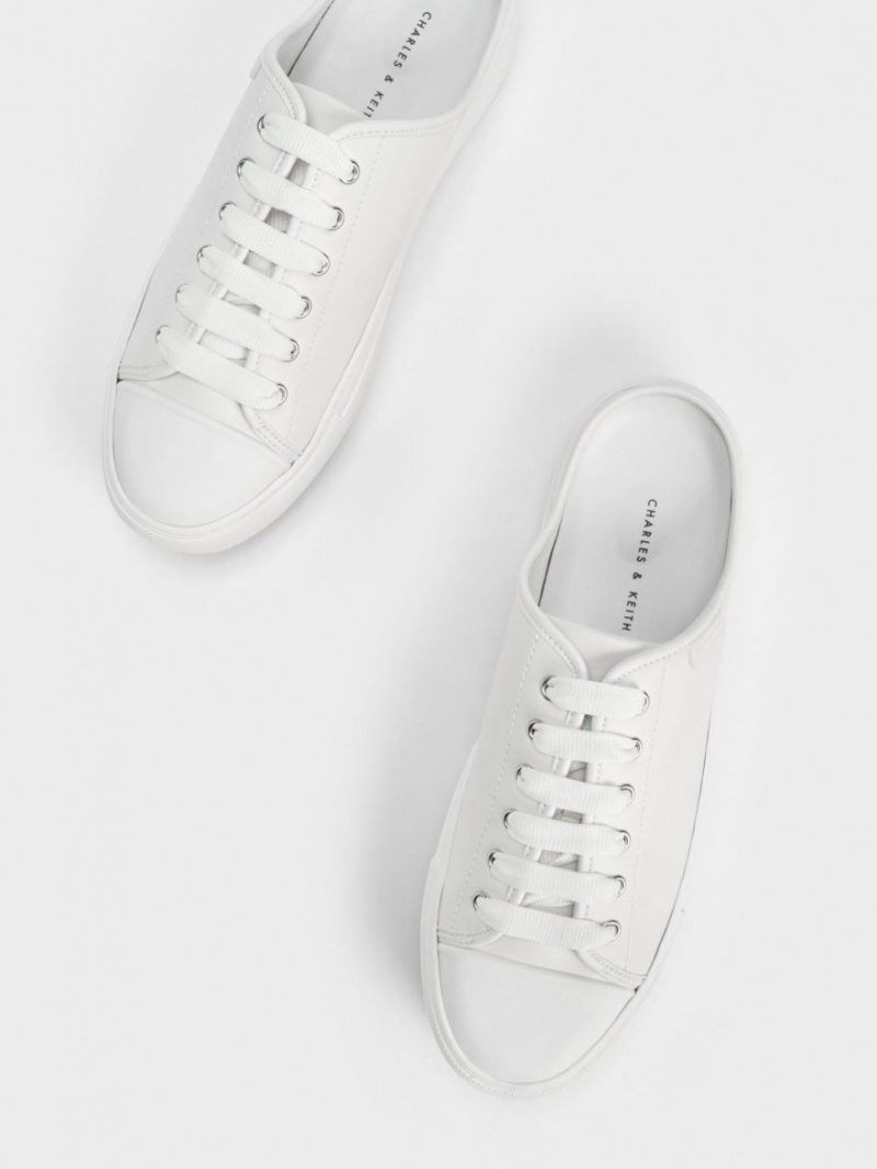 Adidasi Slip On Charles & Keith Dantela-Up Albi | 413AGHZLE