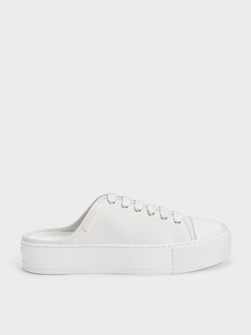 Adidasi Slip On Charles & Keith Dantela-Up Albi | 413AGHZLE