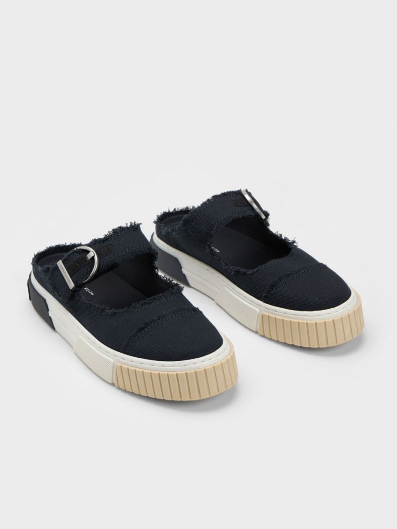 Adidasi Slip On Charles & Keith Denim Buckled Albastri Inchis | 069EOYJFP