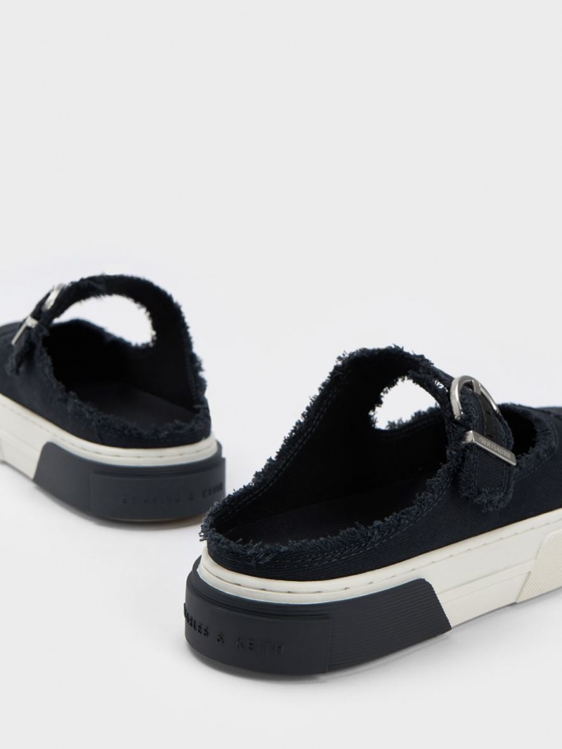 Adidasi Slip On Charles & Keith Denim Buckled Albastri Inchis | 069EOYJFP