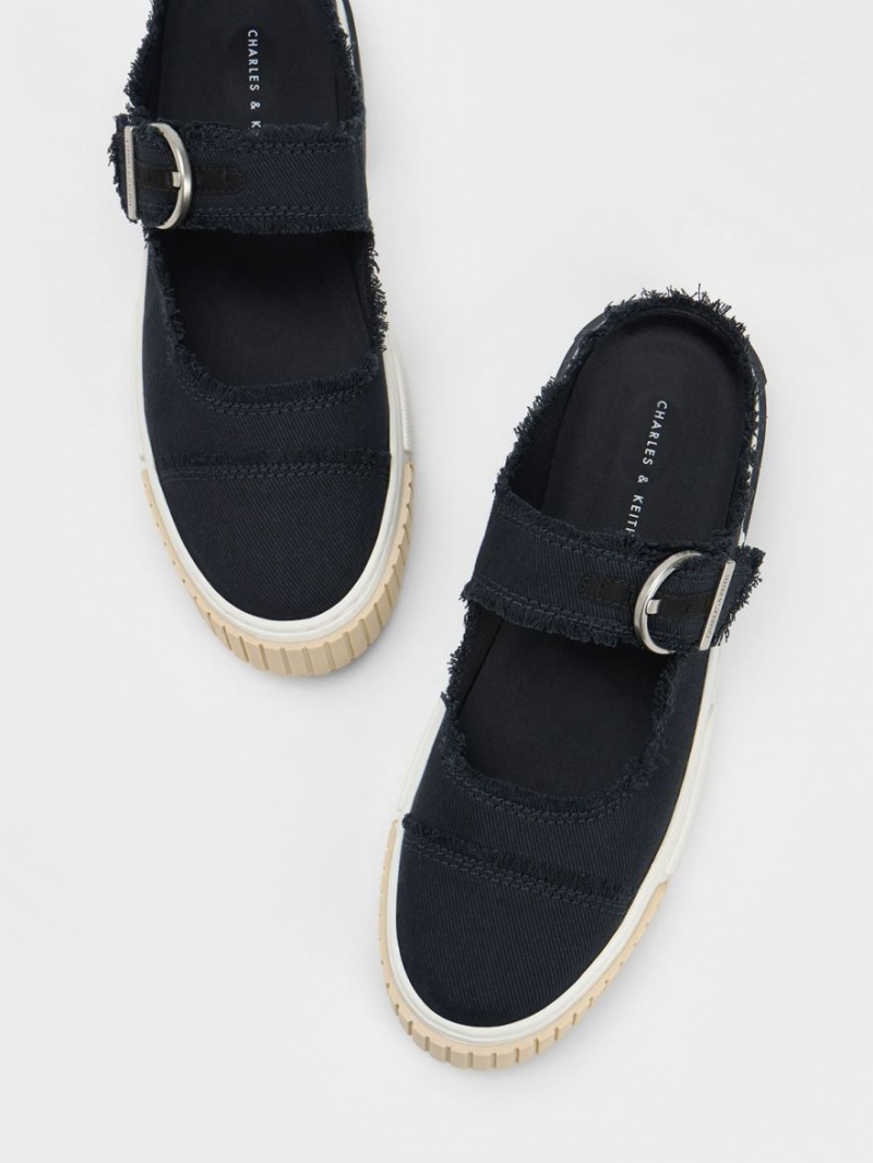 Adidasi Slip On Charles & Keith Denim Buckled Albastri Inchis | 069EOYJFP