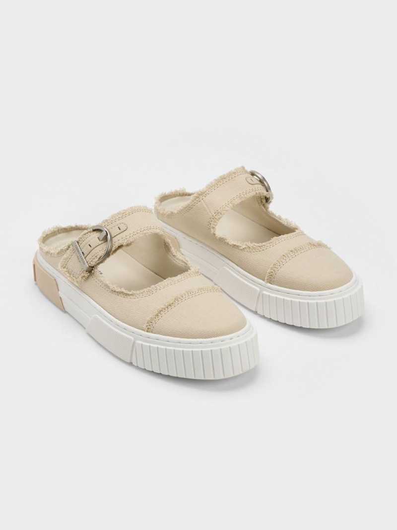 Adidasi Slip On Charles & Keith Denim Buckled Bej | 472QDBEOS