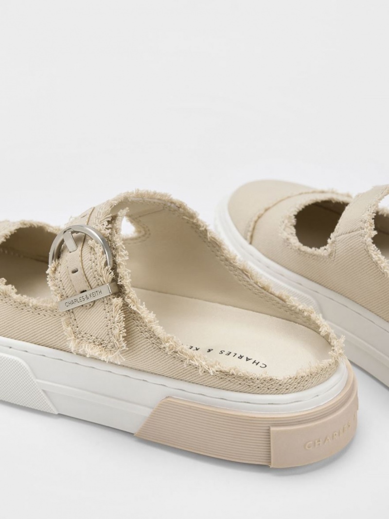 Adidasi Slip On Charles & Keith Denim Buckled Bej | 472QDBEOS