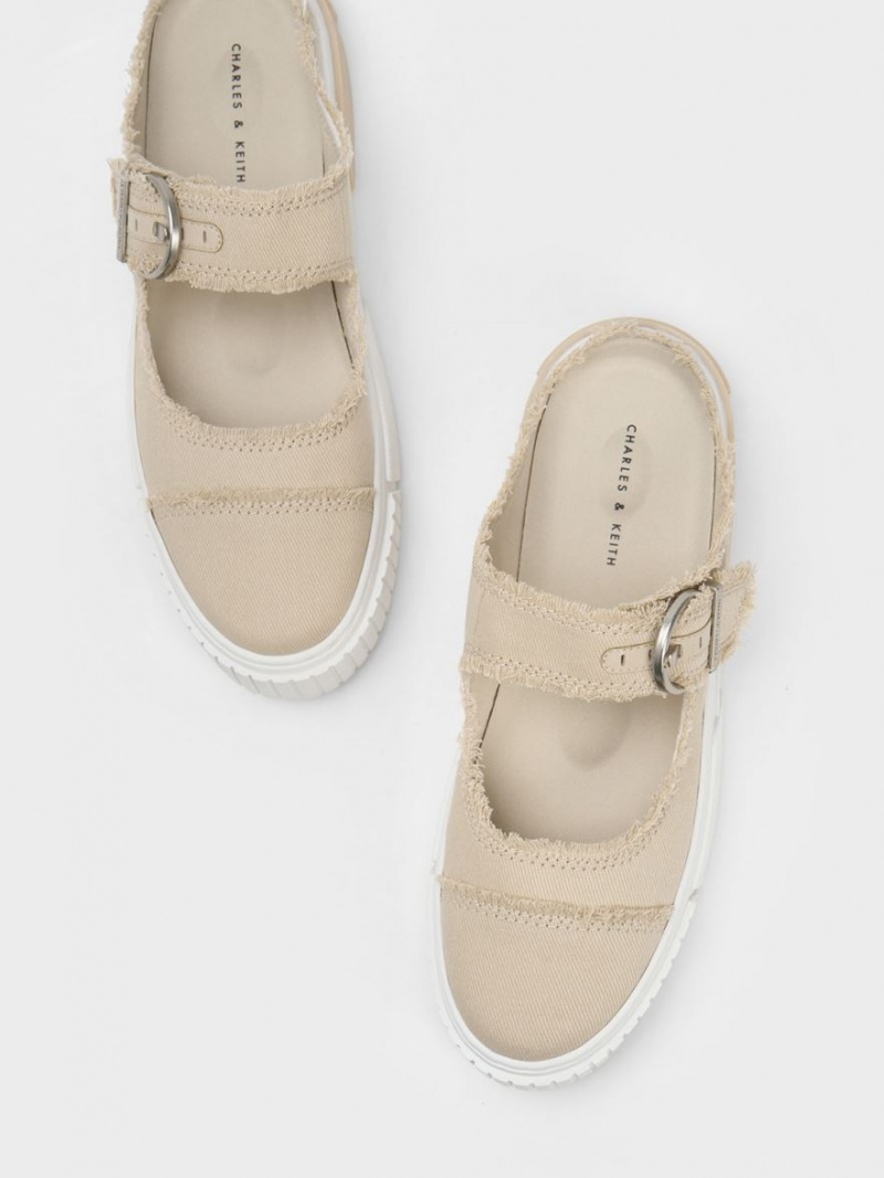 Adidasi Slip On Charles & Keith Denim Buckled Bej | 472QDBEOS