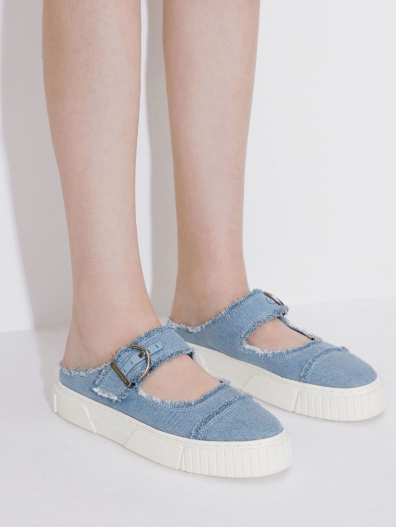 Adidasi Slip On Charles & Keith Denim Buckled Albastri Deschis | 362CLOAUB