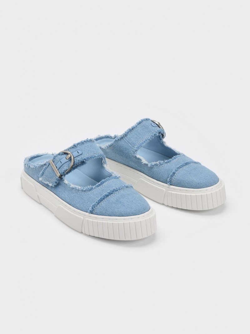 Adidasi Slip On Charles & Keith Denim Buckled Albastri Deschis | 362CLOAUB