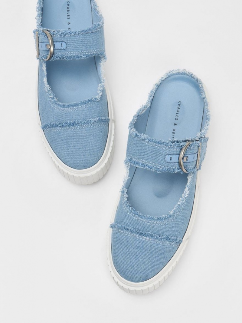 Adidasi Slip On Charles & Keith Denim Buckled Albastri Deschis | 362CLOAUB