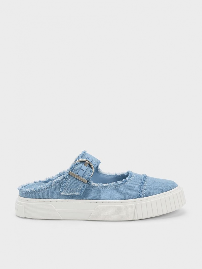 Adidasi Slip On Charles & Keith Denim Buckled Albastri Deschis | 362CLOAUB