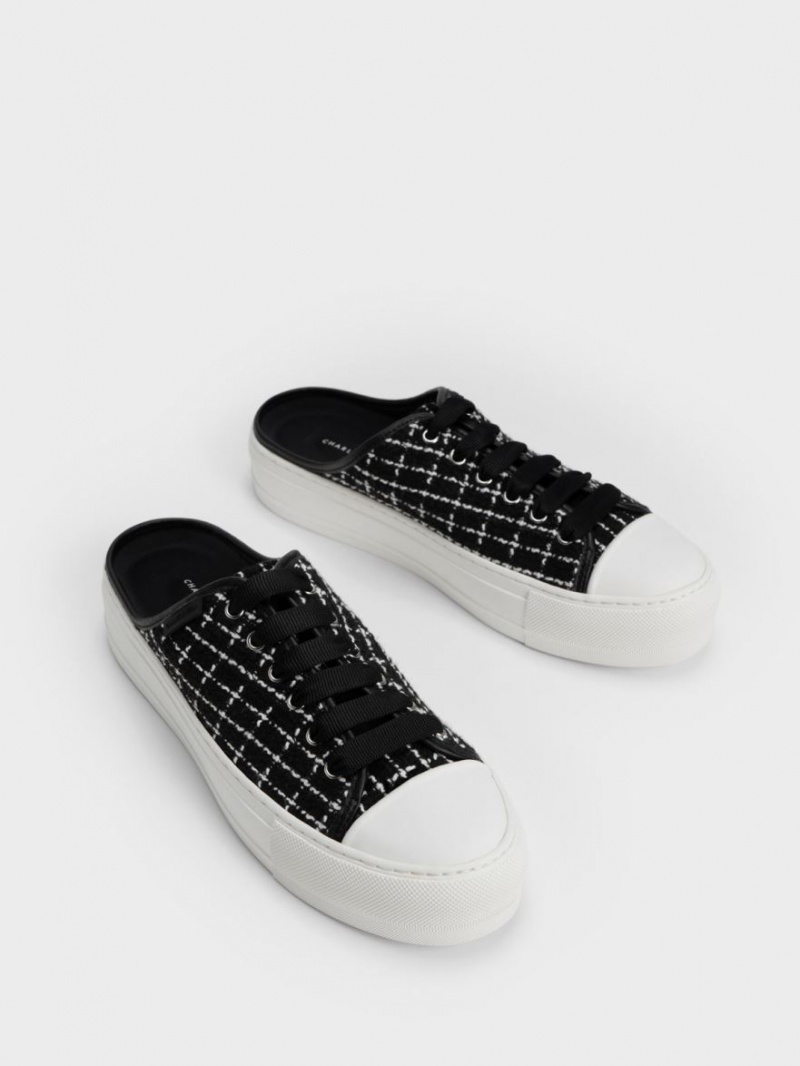 Adidasi Slip On Charles & Keith Tweed Negrii | 930MCQIZR