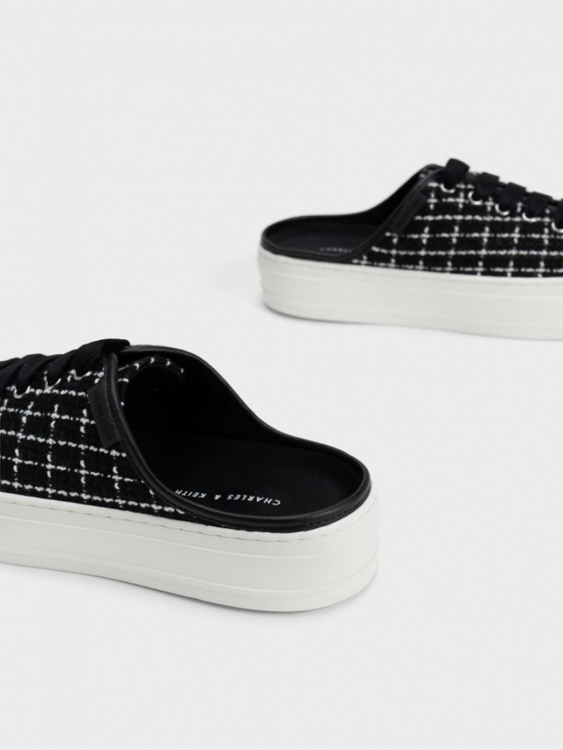 Adidasi Slip On Charles & Keith Tweed Negrii | 930MCQIZR