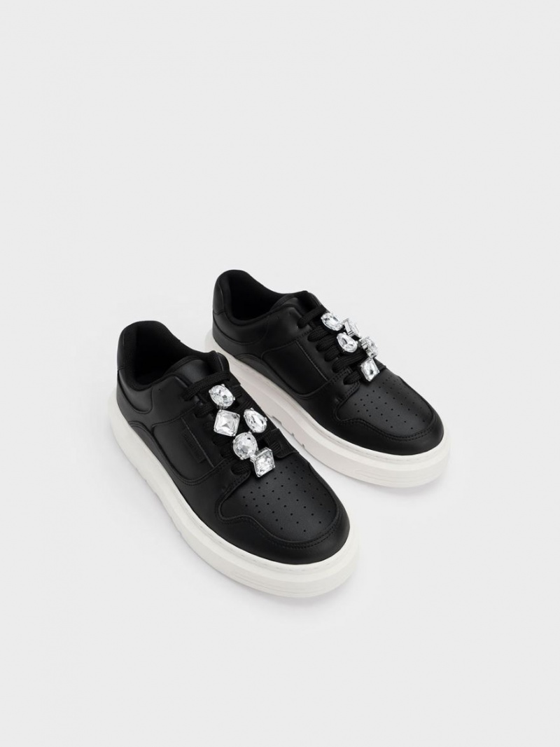 Adidasi cu Platforma Charles & Keith Gem-Embellished Negrii | 015BRPGVX