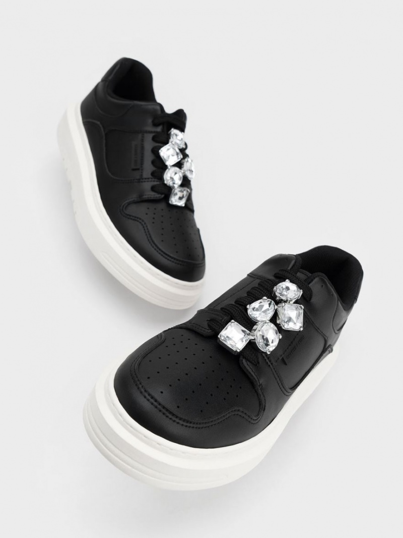 Adidasi cu Platforma Charles & Keith Gem-Embellished Negrii | 015BRPGVX