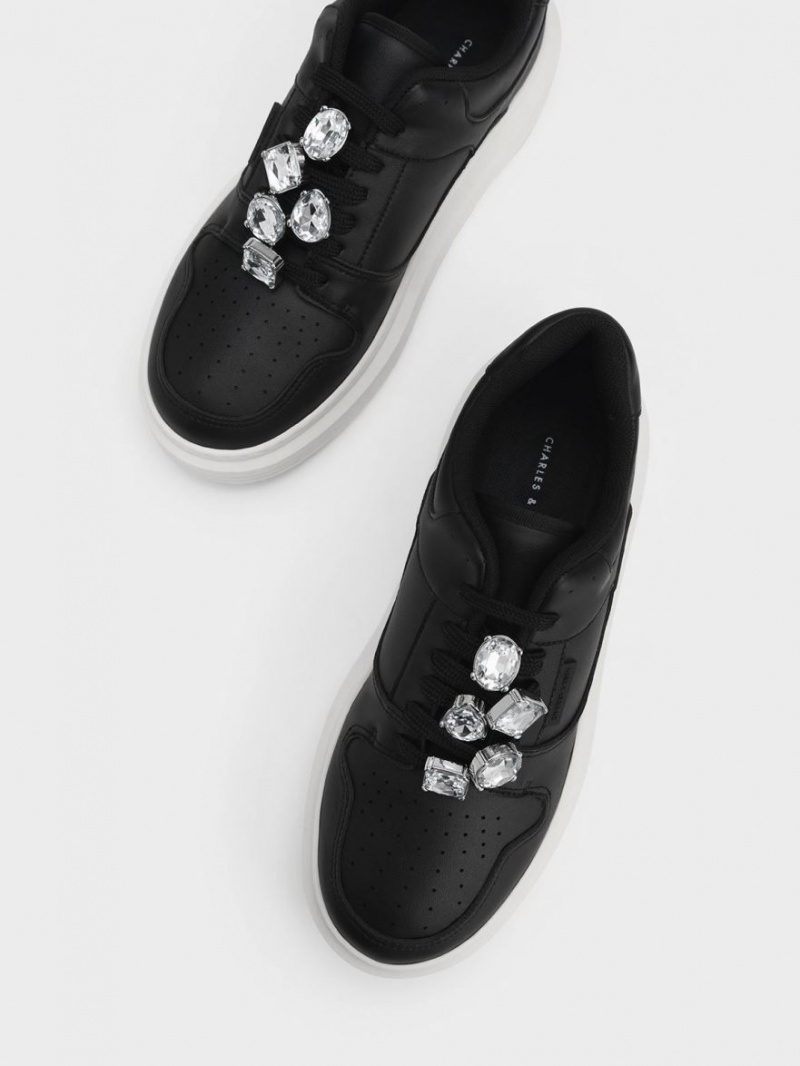 Adidasi cu Platforma Charles & Keith Gem-Embellished Negrii | 015BRPGVX