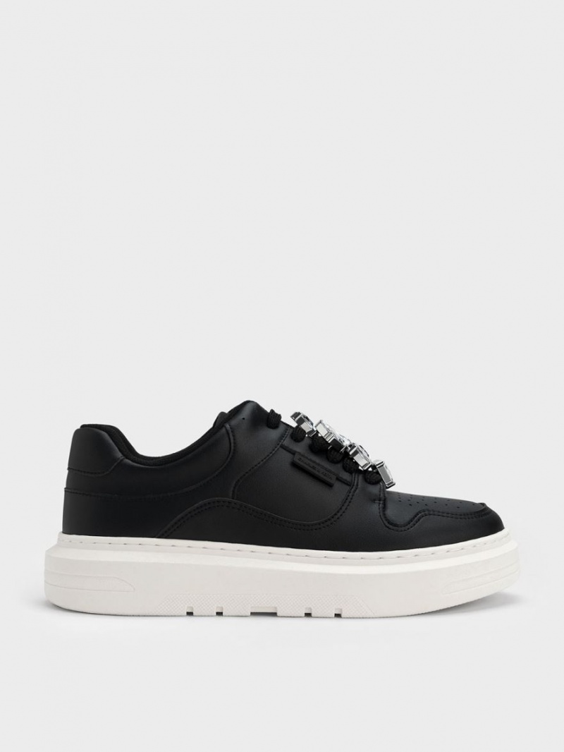 Adidasi cu Platforma Charles & Keith Gem-Embellished Negrii | 015BRPGVX