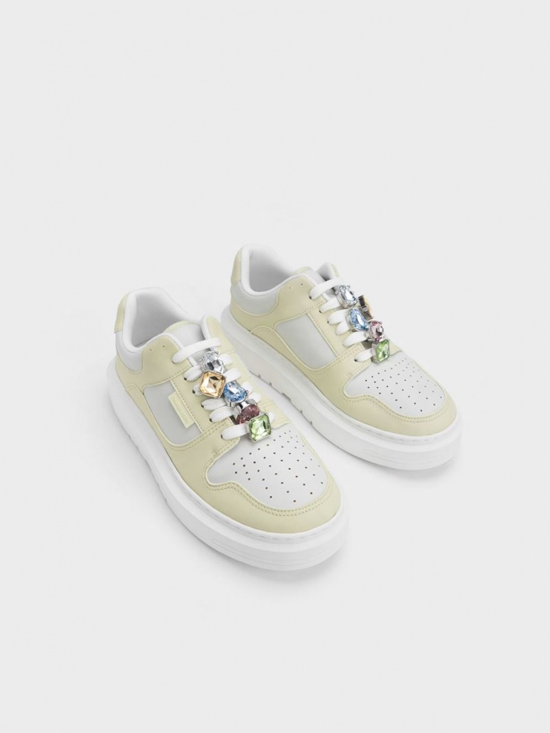 Adidasi cu Platforma Charles & Keith Gem-Embellished Verde Menta | 402ZEWTJG