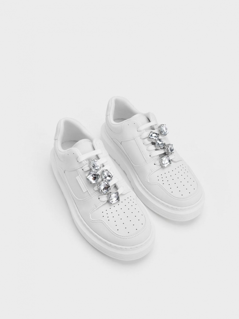 Adidasi cu Platforma Charles & Keith Gem-Embellished Albi | 512TKQSDR