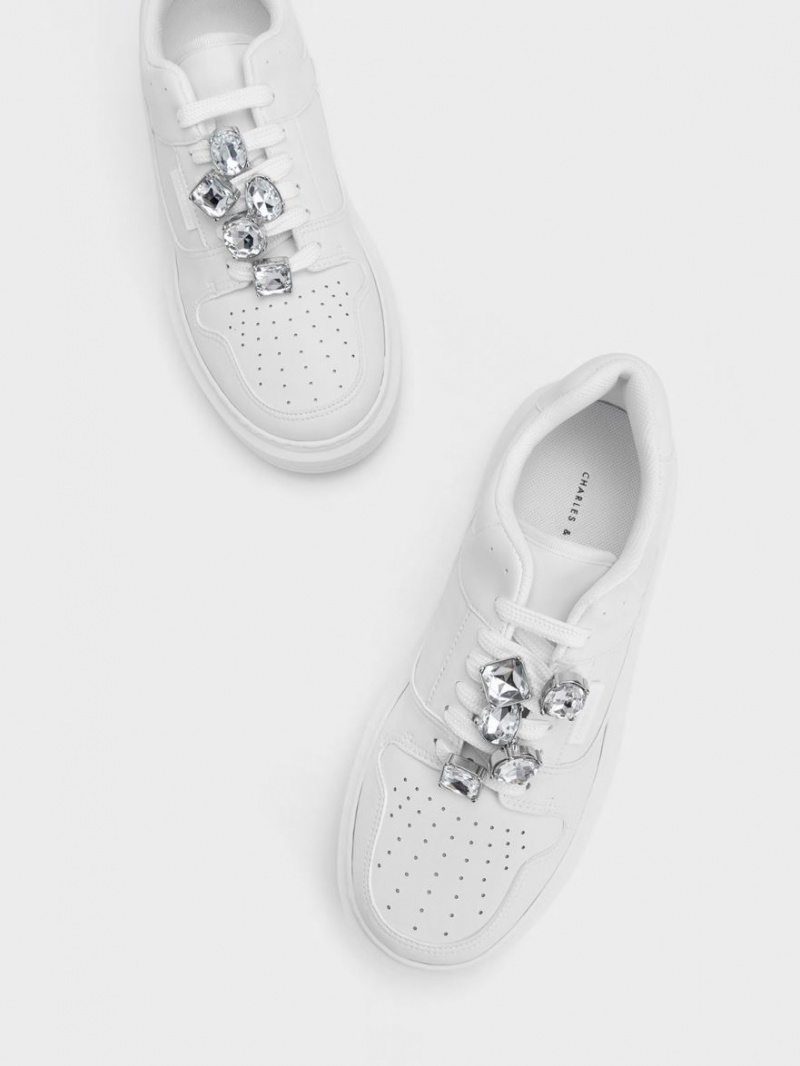 Adidasi cu Platforma Charles & Keith Gem-Embellished Albi | 512TKQSDR