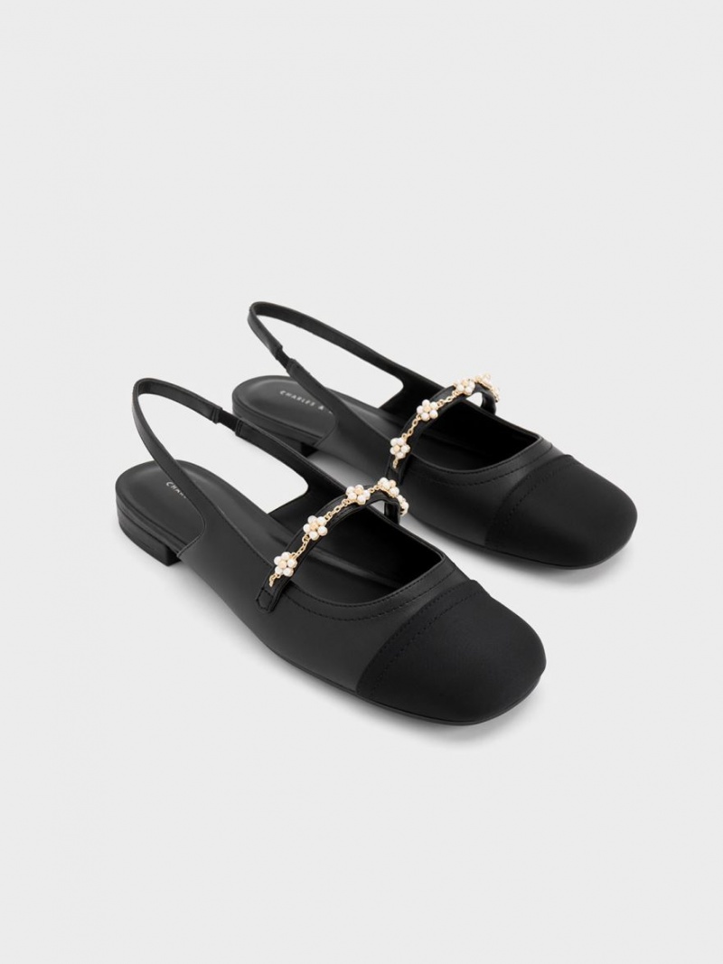 Balerini Charles & Keith Beaded Flower Slingback Negrii | 934VUCNAP