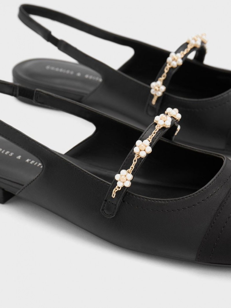 Balerini Charles & Keith Beaded Flower Slingback Negrii | 934VUCNAP