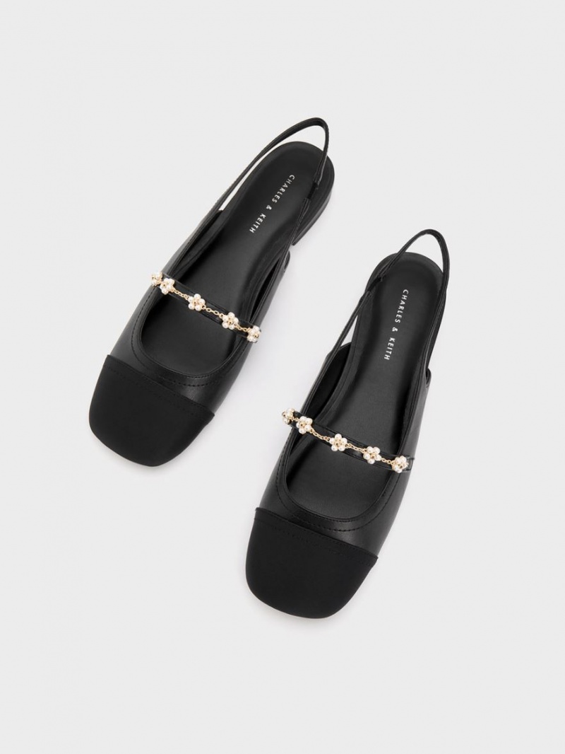 Balerini Charles & Keith Beaded Flower Slingback Negrii | 934VUCNAP