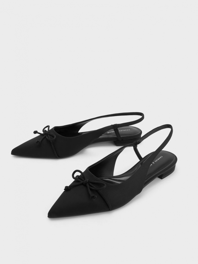 Balerini Charles & Keith Bow Pointed-Bombeu Slingback Negrii | 065UVJMAL