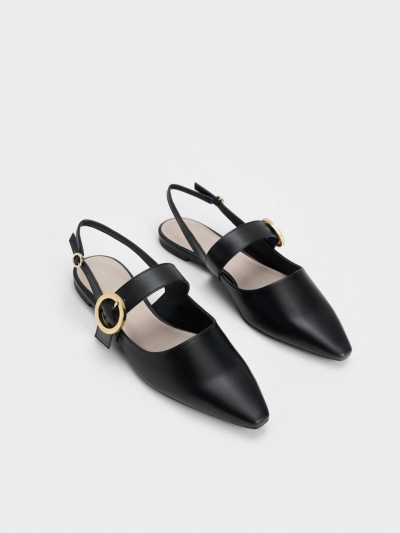 Balerini Charles & Keith Buckled Curea Slingback Negrii | 631CYFMON