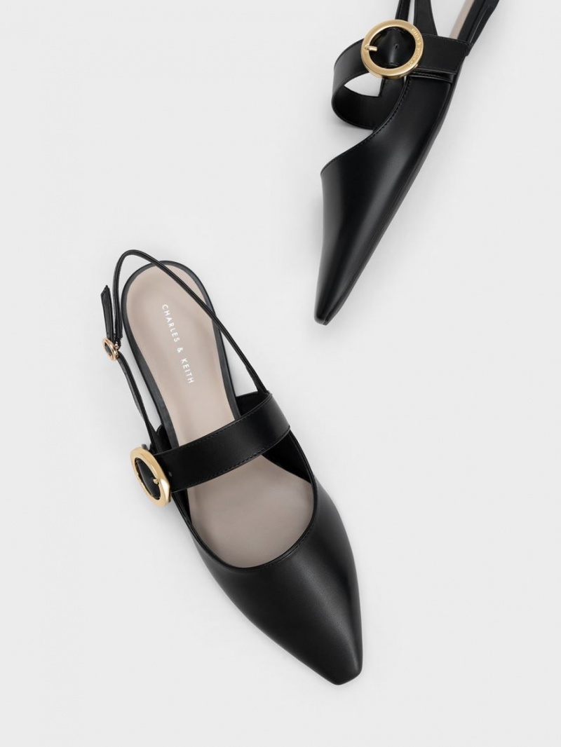 Balerini Charles & Keith Buckled Curea Slingback Negrii | 631CYFMON