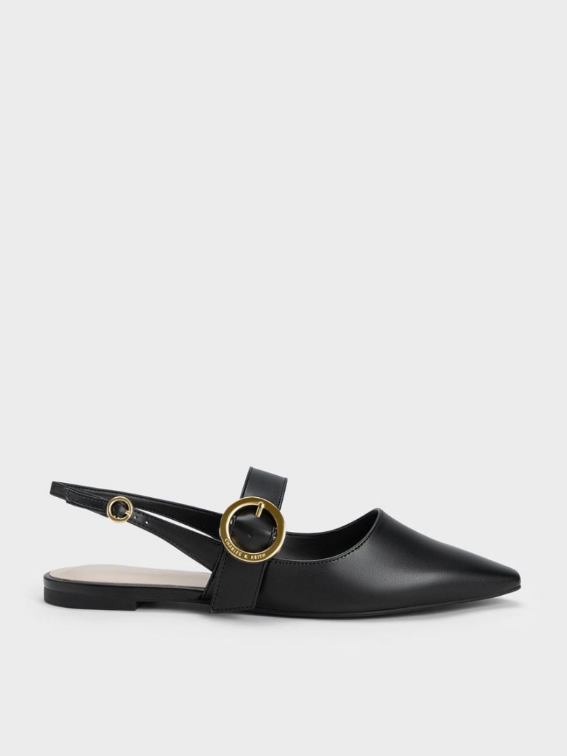 Balerini Charles & Keith Buckled Curea Slingback Negrii | 631CYFMON