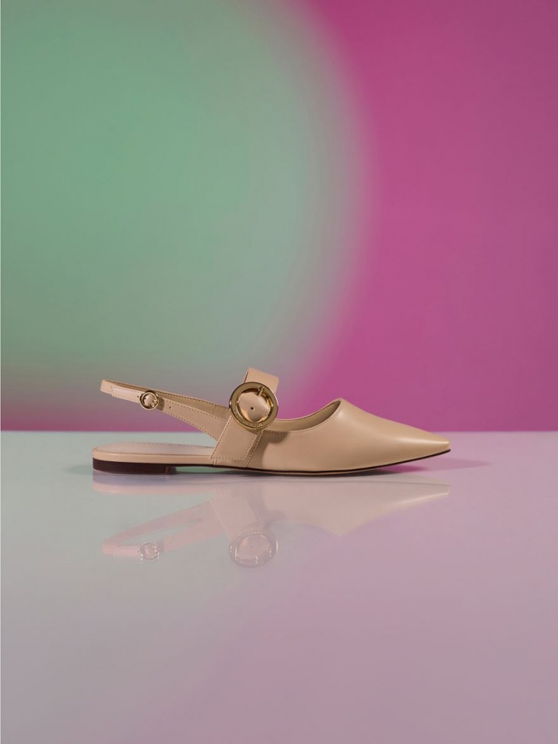 Balerini Charles & Keith Buckled Curea Slingback Bej | 378COBNIH