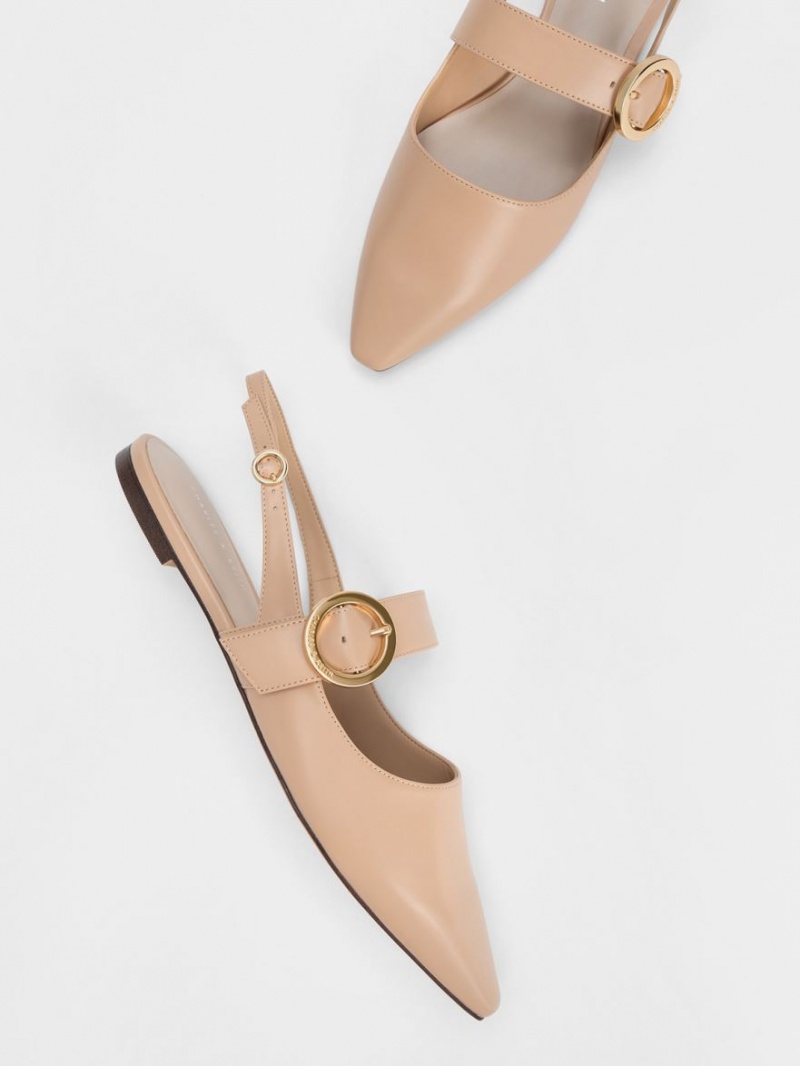 Balerini Charles & Keith Buckled Curea Slingback Bej | 378COBNIH