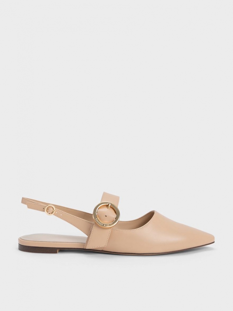 Balerini Charles & Keith Buckled Curea Slingback Bej | 378COBNIH