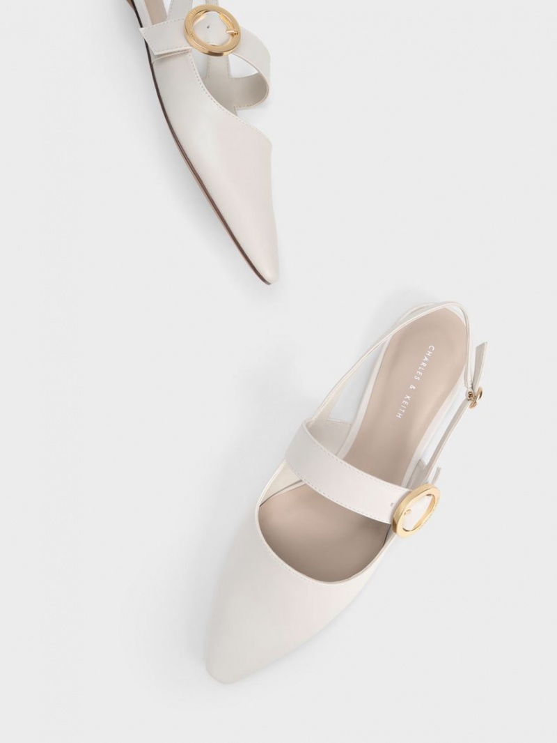 Balerini Charles & Keith Buckled Curea Slingback Albi | 304LJPBQO