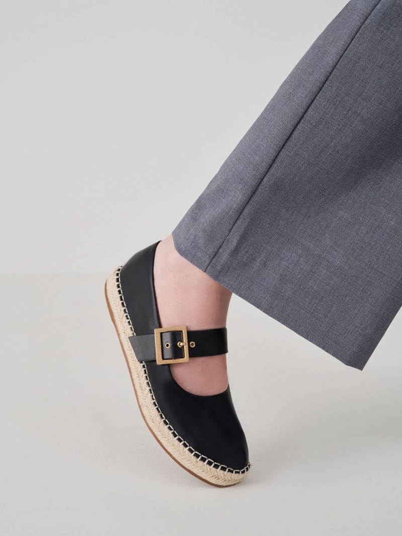 Balerini Charles & Keith Buckled Espadrile Negrii | 183DOQKTA