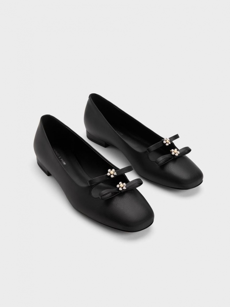 Balerini Charles & Keith Floral Beaded Bow Negrii | 405WPDANO