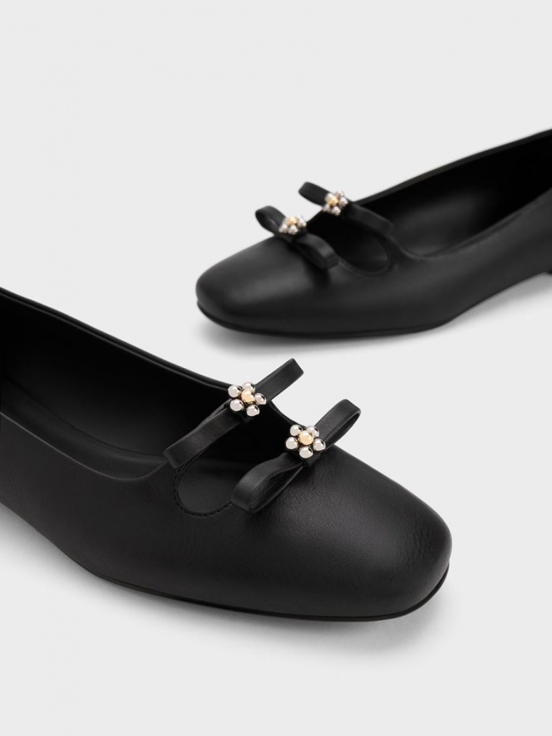 Balerini Charles & Keith Floral Beaded Bow Negrii | 405WPDANO