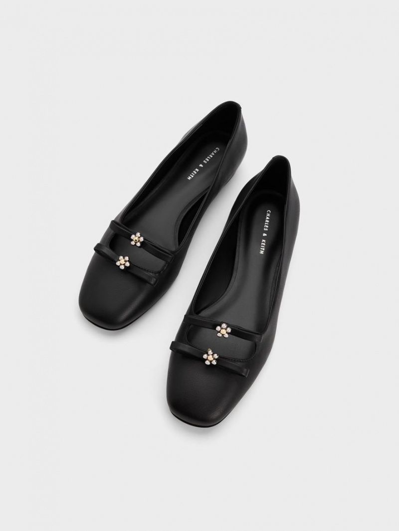 Balerini Charles & Keith Floral Beaded Bow Negrii | 405WPDANO