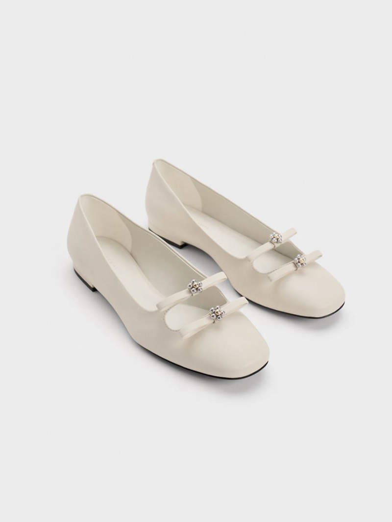 Balerini Charles & Keith Floral Beaded Bow Albi | 348MODVYJ