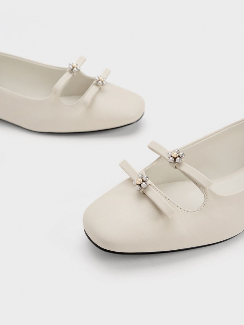 Balerini Charles & Keith Floral Beaded Bow Albi | 348MODVYJ