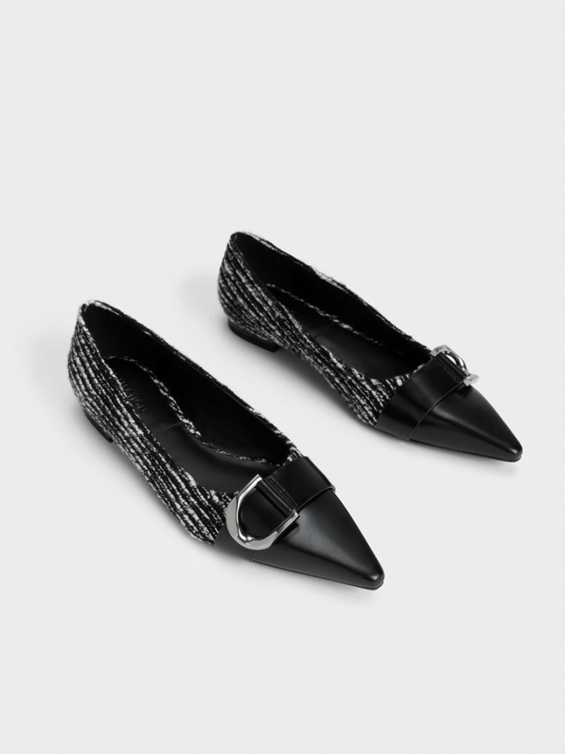 Balerini Charles & Keith Gabine Tweed & Piele Bombeu-Cap Negrii | 702ZBGAVU