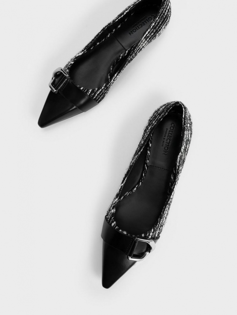 Balerini Charles & Keith Gabine Tweed & Piele Bombeu-Cap Negrii | 702ZBGAVU