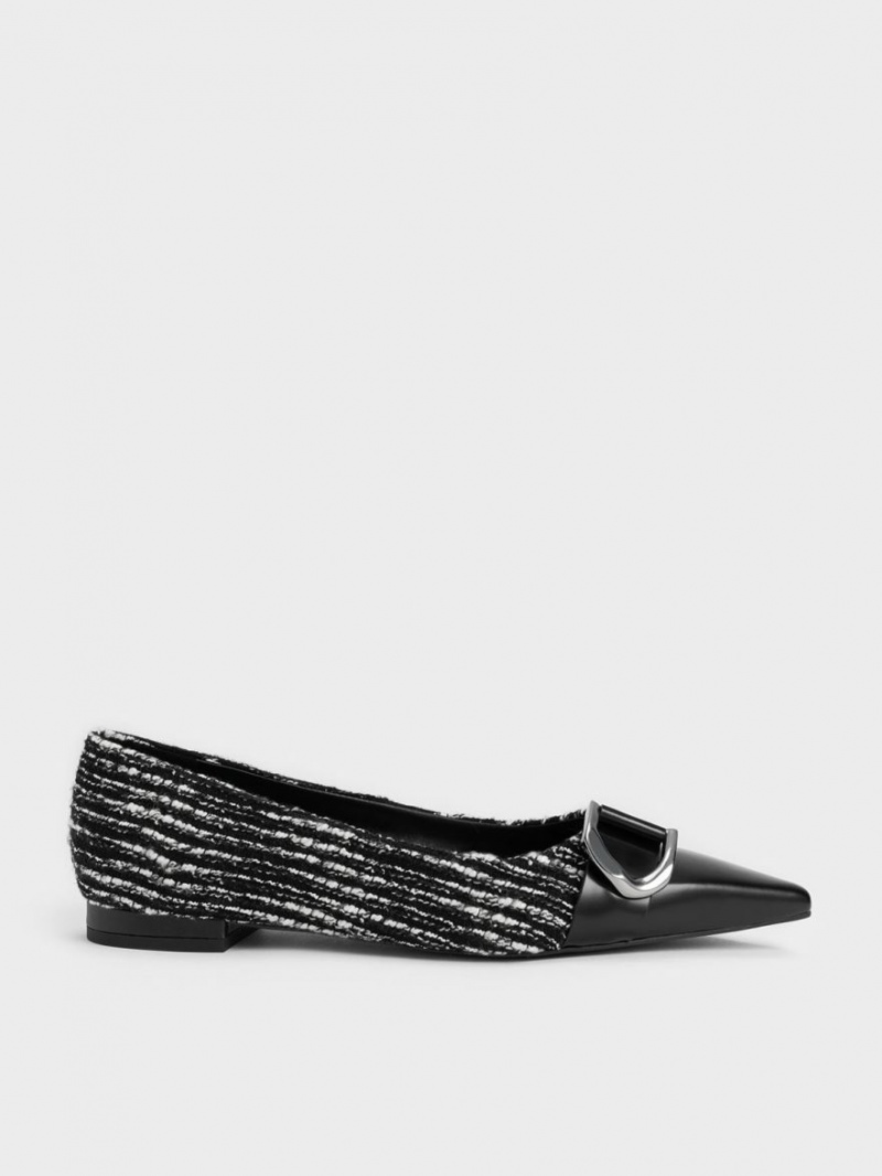 Balerini Charles & Keith Gabine Tweed & Piele Bombeu-Cap Negrii | 702ZBGAVU