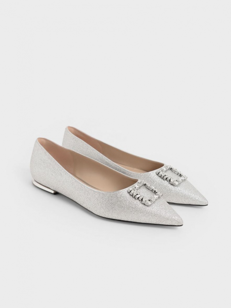 Balerini Charles & Keith Glitter Gem-Embellished Argintii | 681QYRUDZ