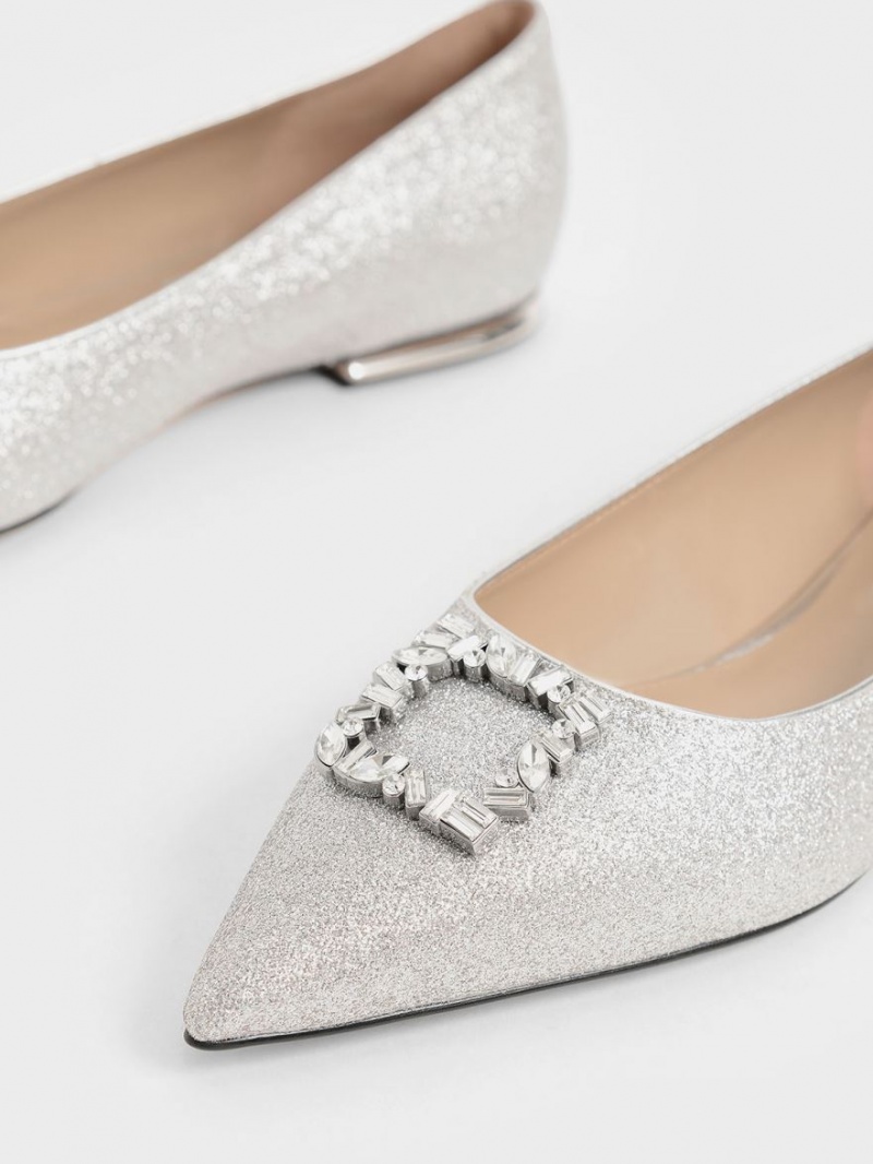 Balerini Charles & Keith Glitter Gem-Embellished Argintii | 681QYRUDZ