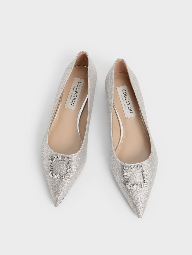 Balerini Charles & Keith Glitter Gem-Embellished Argintii | 681QYRUDZ